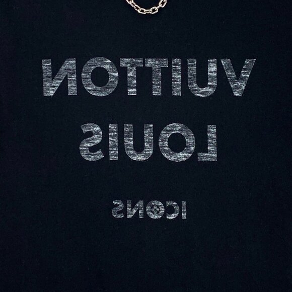 LOUIS VUITTON Black Cotton T-Shirt With Chain Detail & Logo Print XS Made In Ita - Picture 7 of 8